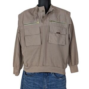 Vintage Jordache Tactical Safari Sweatshirt M Khaki Tan 90s Gorpcore